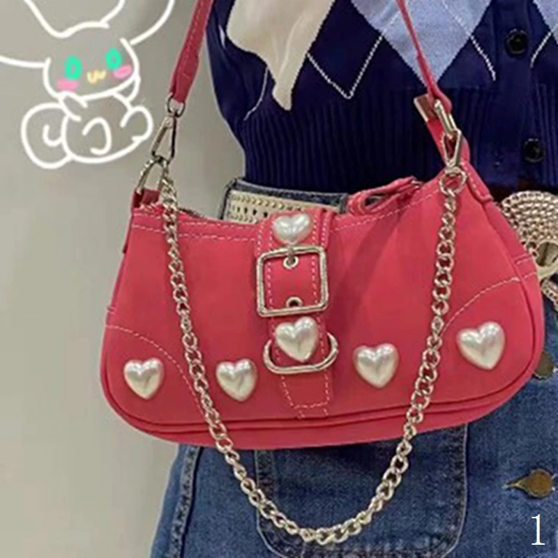 

Harajuku Vintage Female Shoulder Bag 2021 Rose Red Heart Japanese Goth Lolita Bag Female Handbags Mobile Phone Pouch Purse 5.0
