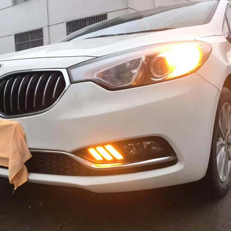 

12V LED DRL Daylights For Kia Cerato K3 2013 2014 2015 2016 Yellow Turnning Car Headlight Daytime Running Light Fog Lamp