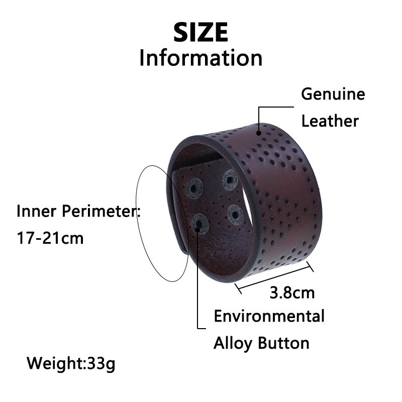 Мужской винтажный браслет из натуральной кожи широкий воловьей с металлическими