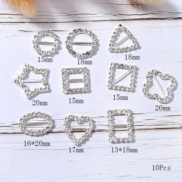 

ZMASEY Metal Buckles 10Pcs/Lot Mix Size Firm Alloy Rhinestones Buckle Holiday Gift Wrapping Decoration Sewing Ribbon Accessories
