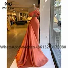 Женское длинное Плиссированное атласное платье, оранжевое платье на одно плечо для выпускного вечера, 2021