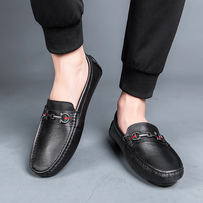 

Genuine Leather Loafers Man Moccasin Gommino Adults Casual Loafer Men Car Driving Shoes Chaussures Hommes En Cuir Luxe Black