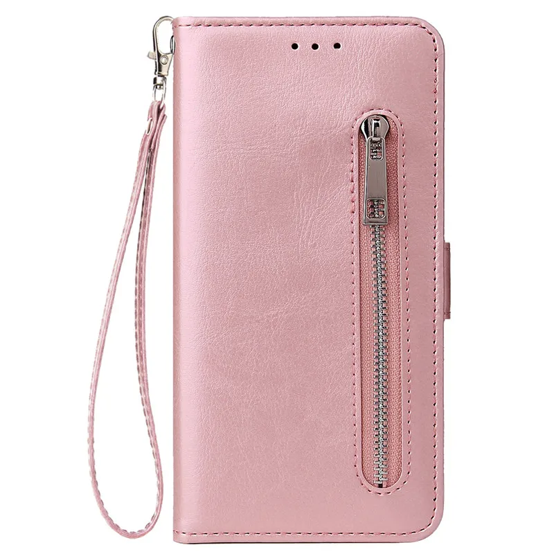 Rose Gold Zipper Wallet Case For Samsung Galaxy S10 S10E S8 S9 Plus Note 10 9 8 Plus Pro Cover For S10 5G A50 A70 A40 A30 A20 A10 M10 Case - Цвет: Rose Gold