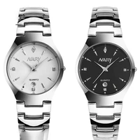 50 hot sales couple watch single calendar rhinestone unisex round dial quartz watch for businiess
