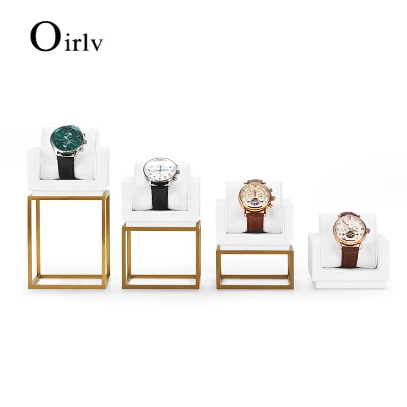 Oirlv Newly White Metal Watch Display Props Set Watch Display Stands with Microfiber Jewelry Organizer Stands for Shop Cabinet