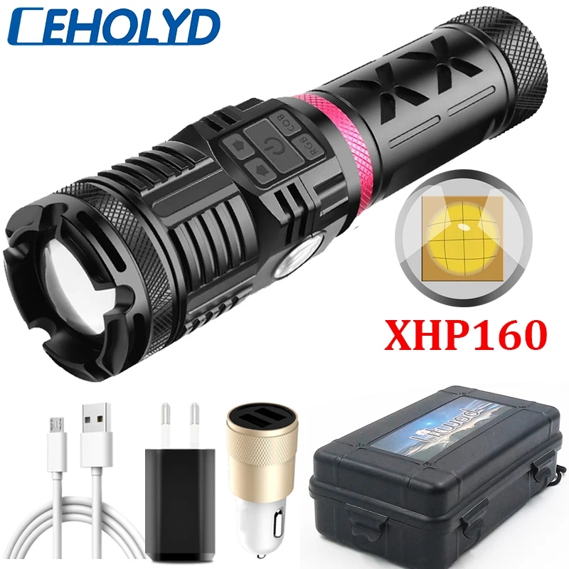 XHP160 Led Flashlight 16-core 4 Colors High Quality USB Rechargeable Powerbank 500000 Lumen 18650 Torch Aluminum Zoom Lantern