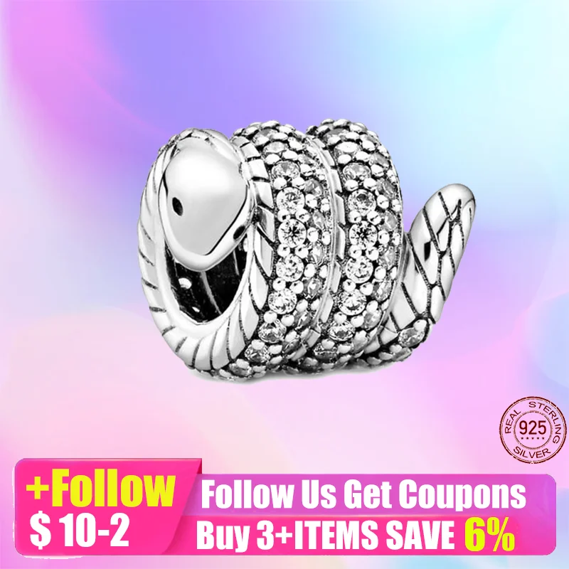 

Best Sellers 925 Sterling Silver Sparkling Wrapped Snake Charms DIY Fine Beads Fit Original Pandora Charm Bracelet Jewelry