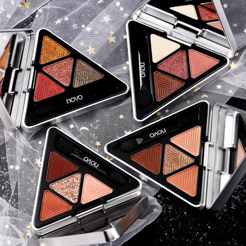 Тени для век NOVO 4 цвета треугольные сливочные тени нюдовый макияж блестящие