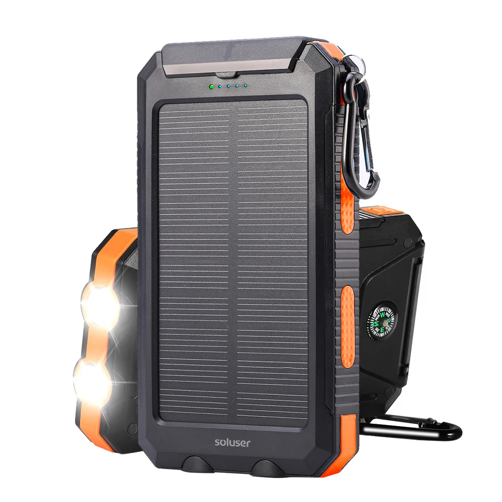 

20000mAh 10000mAh Solar Power Bank For iPhone 12 Xiaomi Powerbank Phone Portable Charger Waterproof Poverbank with Compass Light