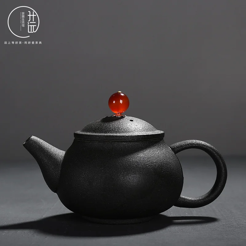 

Japanese crude balck pottery teapot kung fu tea set handmade ancient Chinese Puer tea maker office tea pot ceremony kettle