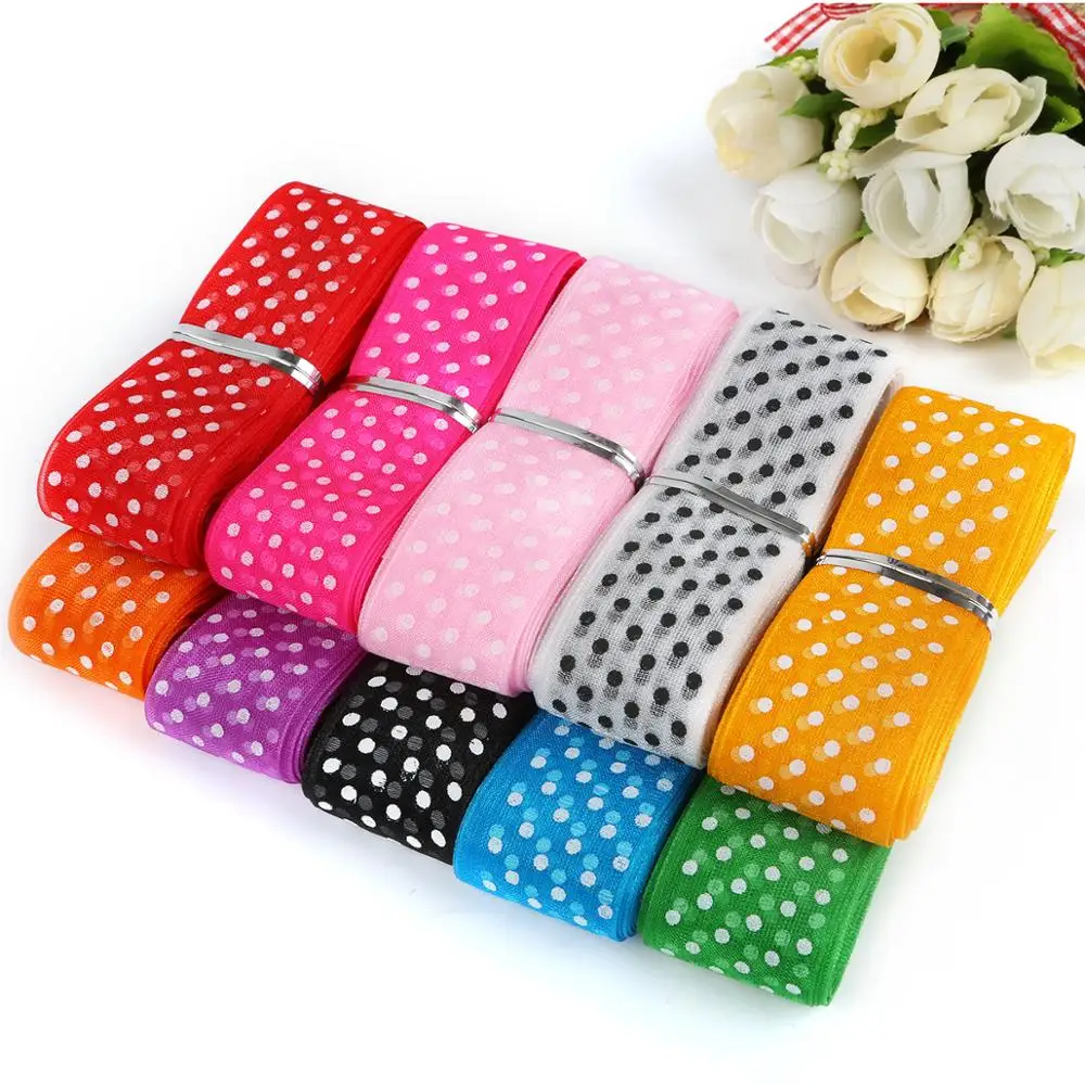 Лента из органзы с принтом в горошек 5 ярдов/пакет 28 мм|garment accessories|bag aribbon ribbon |