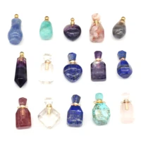 1pcs natural stone agates perfume bottle connector quartz amethysts fluorite pendant essential oil diffuser charms jewelry gift