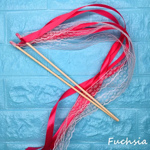 Fuchsia and Lace 50 шт. свадебные ленты палочки скручивающаяся лента для танцев реквизит лента на палочке с кружевом DIY Свадьба День Рождения Вечеринка подарки - Цвет: Fuchsia and Lace