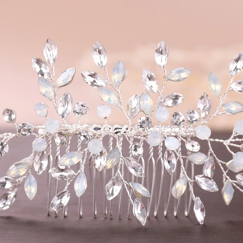 FORSEVEN Shining Crystal Rhinestone Leaf Hair Combs Headpieces Jewelry for Women Bride Noiva Wedding Party Headbands | Украшения и