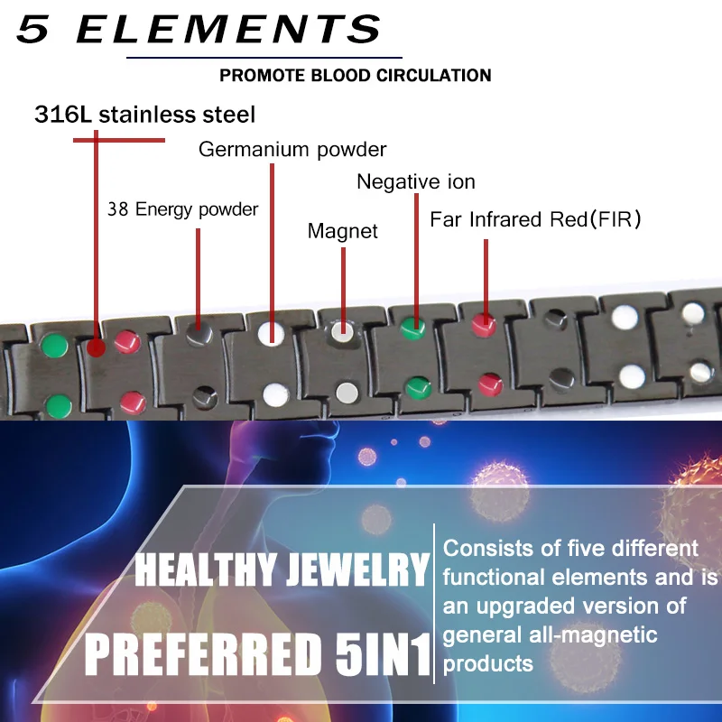 Магнитный браслет из нержавеющей стали 316 который облегчает давление и повышает