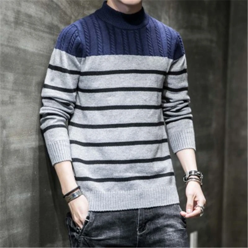 

Новейшая модель; Мужские свитера длиной до бедра одежда 2020 осень-зима теплый пуловер для мужчин Модная полосатая повседневная одежда с О-об...