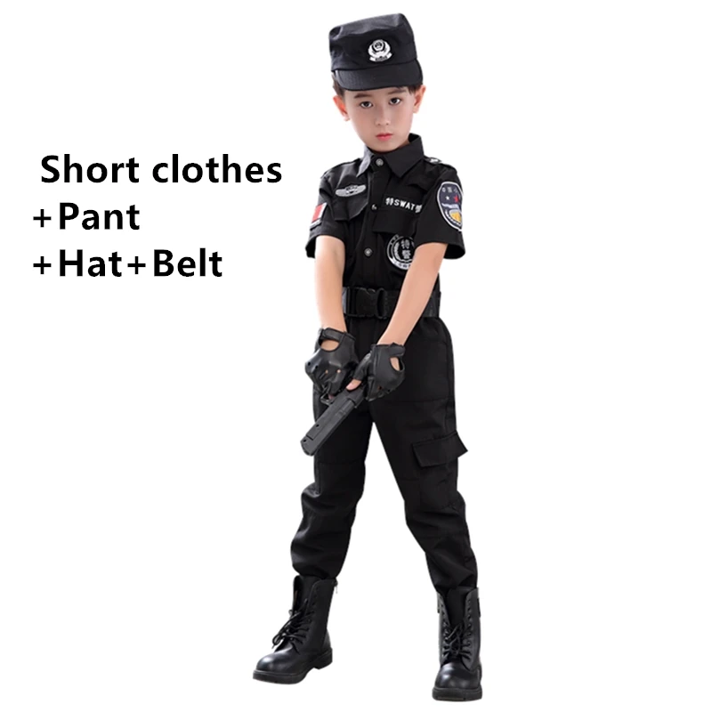 Short set hard hat Специальная одежда для мальчиков, Полицейская униформа, подарок на день рождения для детей, карнавальный костюм на Хэллоуин, детский армейский костюм спецназа - Цвет: Short set hard hat