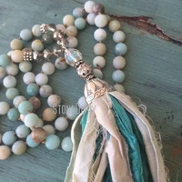 nm20653 amazonite stone sari tassel long charm necklace blessing rosary knotted tassel necklaces jewelry
