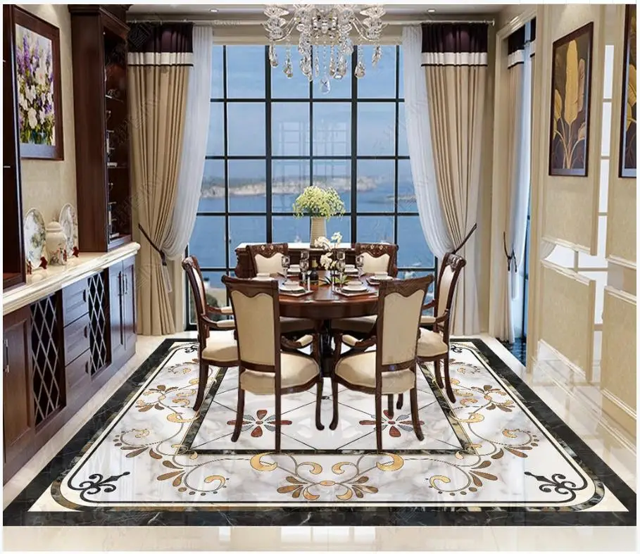 

Custom Picture Self-adhesive 3d Flooring wallpapers Wall Sticker New high-definition Chinese style flower floor painting pattern