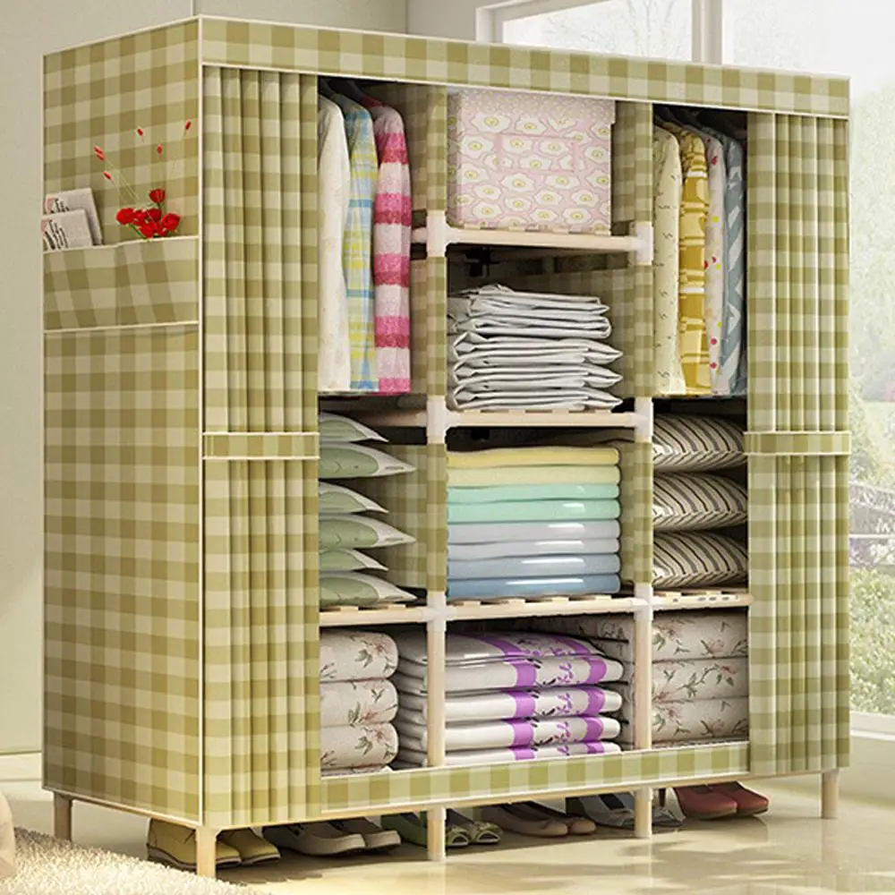 

Super Large Clothes Closet Organizer Storage Rack Wooden Wardrobe Portable Home Garment Hanger Double Rods Long Hanging Space