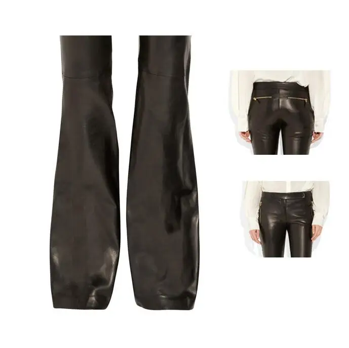 Брюки женские кожаные в европейском стиле брендовые модные облегающие штаны с