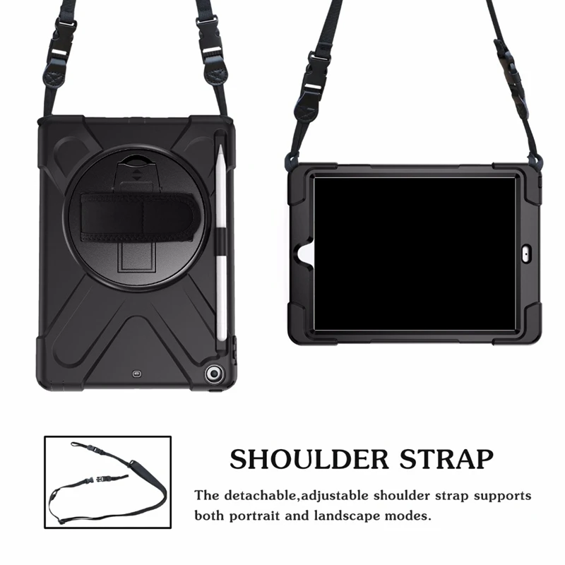 

for iPad 9.7 Inch 5Th 6Th Case with 360 Rotating Shockproof Shoulder Strap and Tablet Stand Case