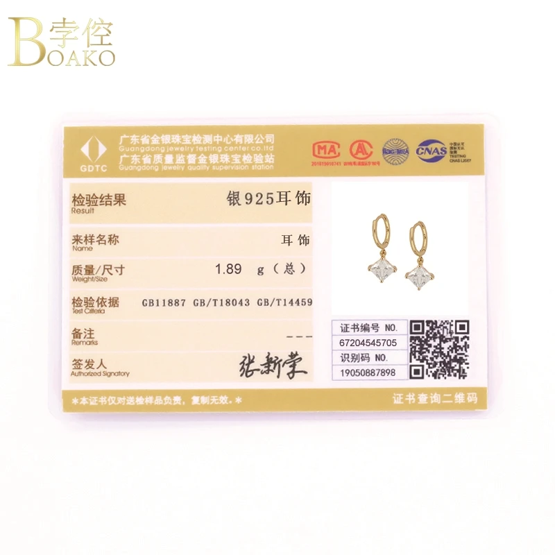 

BOAKO Crystal CZ Earring 925 Sterling Silver Earrings For Women 2021 Pendiente Piercing Ohrringe Girl Hoop Earing Luxury Jewelry