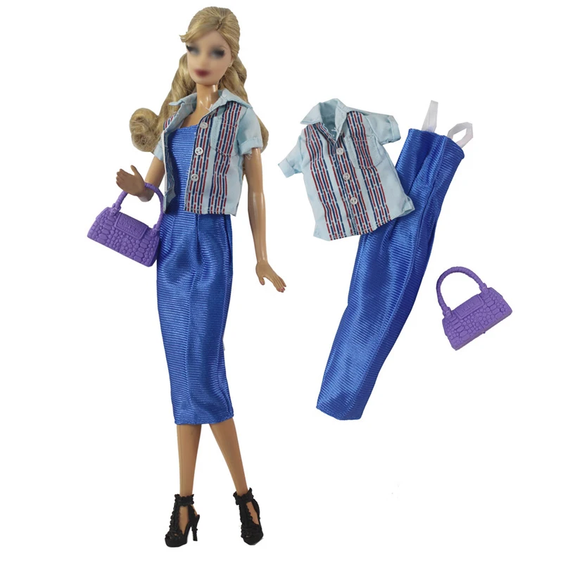 

30cm Blue Shirt Blouse Gown 11.5" Doll Clothes For Barbie Doll Outfits Princess Dress Handbag 1/6 BJD Dollhouse Accessories Toys
