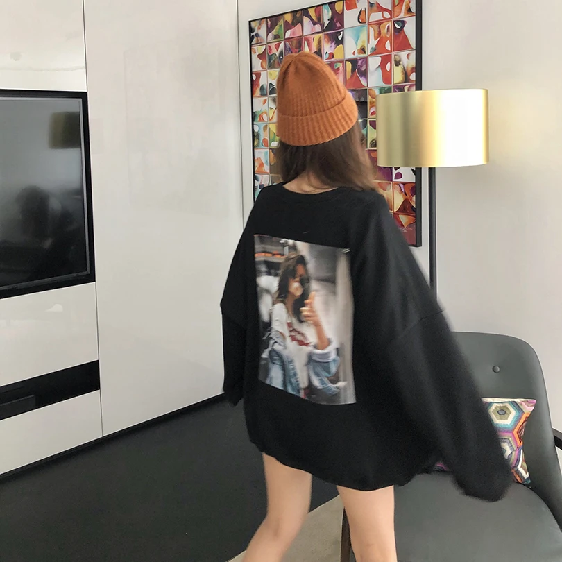 

New Fall Harajuku Casual Women Sweatshirt Loose Vintage Print Oversized Pullover Female Hip Hop Plush Sweatshirts Mujer