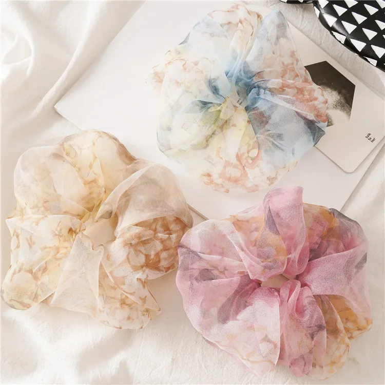 

Hair Accessories Spring and Summer New Thin Organza Psychedelic Color Oversized Hair Ring Ins Elegant Women's Pie Ring