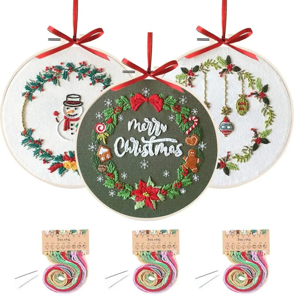 

3 предмета в комплекте с полным ассортиментом штампованные вышивка стартовый набор с рождественским узором, перекресная строчка, "сделай са...