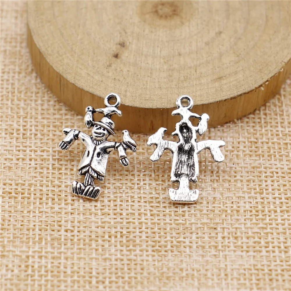 

free shipping 46pcs 25x18mm antique silver scarecrow charms diy retro jewelry fit Earring keychain hair card pendant accessories