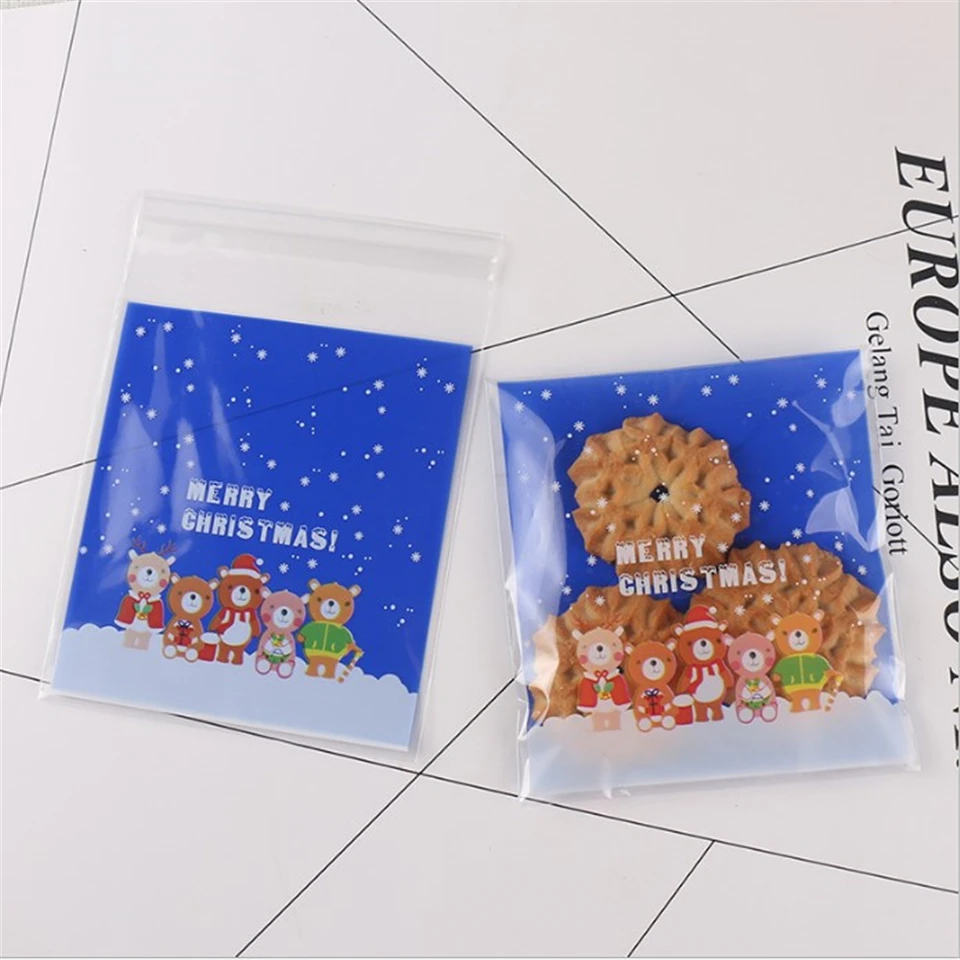 {D& P 100pcs 10X10+ 3 см Рождество печенья конфеты упаковки хлеба самоклеящаяся Пластик печенье закуски выпечка посылка милые сумки через плечо