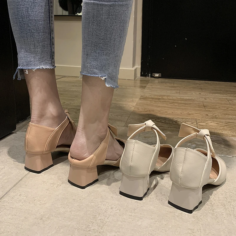 

2021 Slimming Shoes Beige High Heels Branded Pumps Pointed Wedge Sweet Chunky Sandals Clogs for Women Latest All-Match 12cm Casu