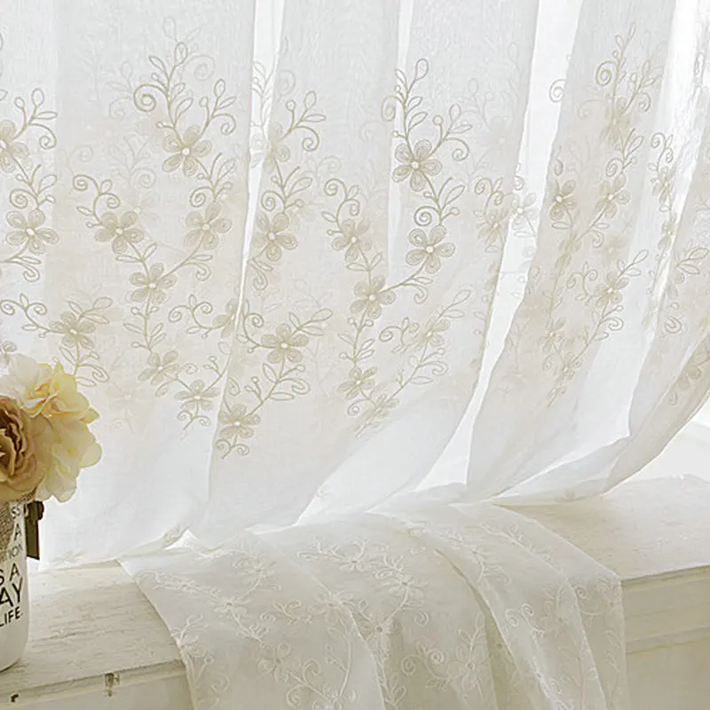 Вышитые тюлевые шторы с цветами в пасторальном стиле сливы для гостиной кухни