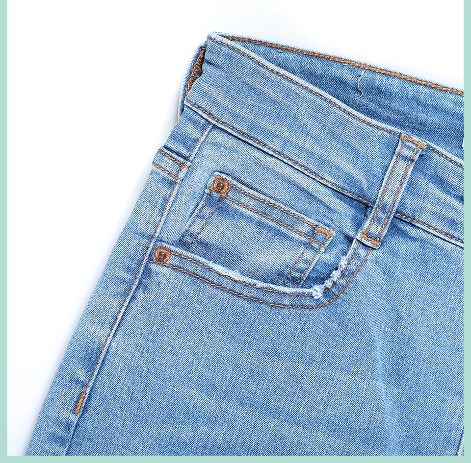 Autumn Winter Women Denim Skinny Pant Stretch High Waist Washed Blue Destroy/Rips Slim Elastic Lady Jeans