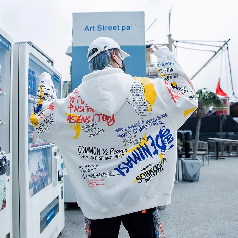 Хипстерские граффити мужские толстовки флисовые толстые белые с принтом мужской
