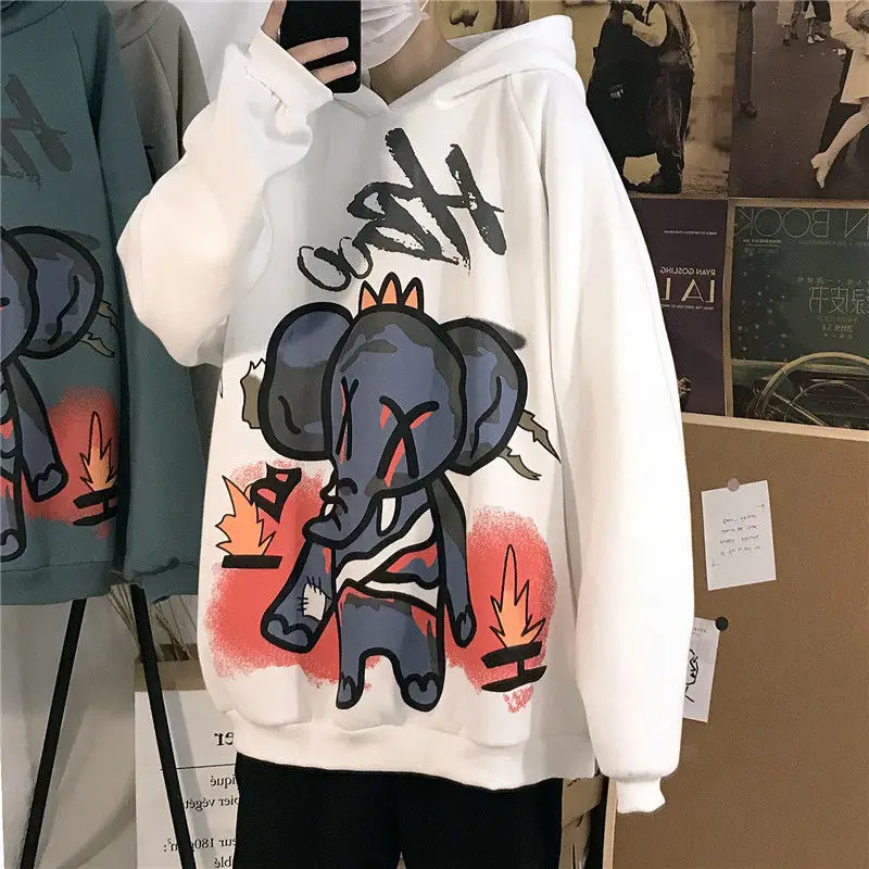 

Anime Men Elefant Sweatshirt For Boys Casual Loose Hoodie Harajuku Long Sleeve Men Women Clothing Cute Animal Hoodie Coats Male