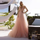 Длинные вечерние платья Verngo, модель 2021 нежно-розовый тюль, с глубоким V-образным вырезом, с открытой спиной, сексуальное специальное платье с открытой спиной