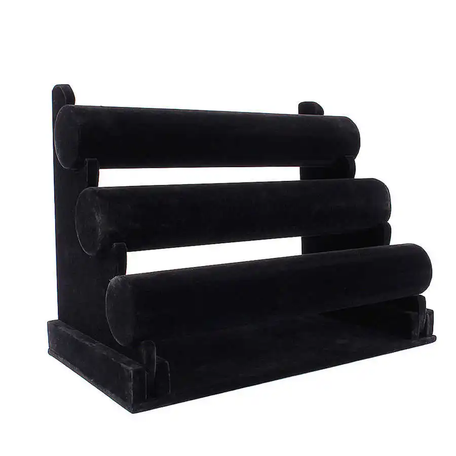 Черный бархат 3 стойка из ярусов браслеты для часов держатель стенд ювелирные