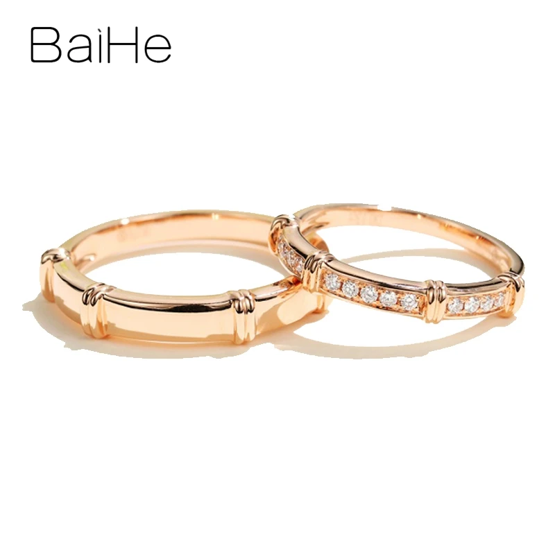 BAIHE Solid 14K покрыто розовым золотом H/SI общая 0.13ct Природные Алмазы Обручальное Мода хорошее ювелирное изделие
