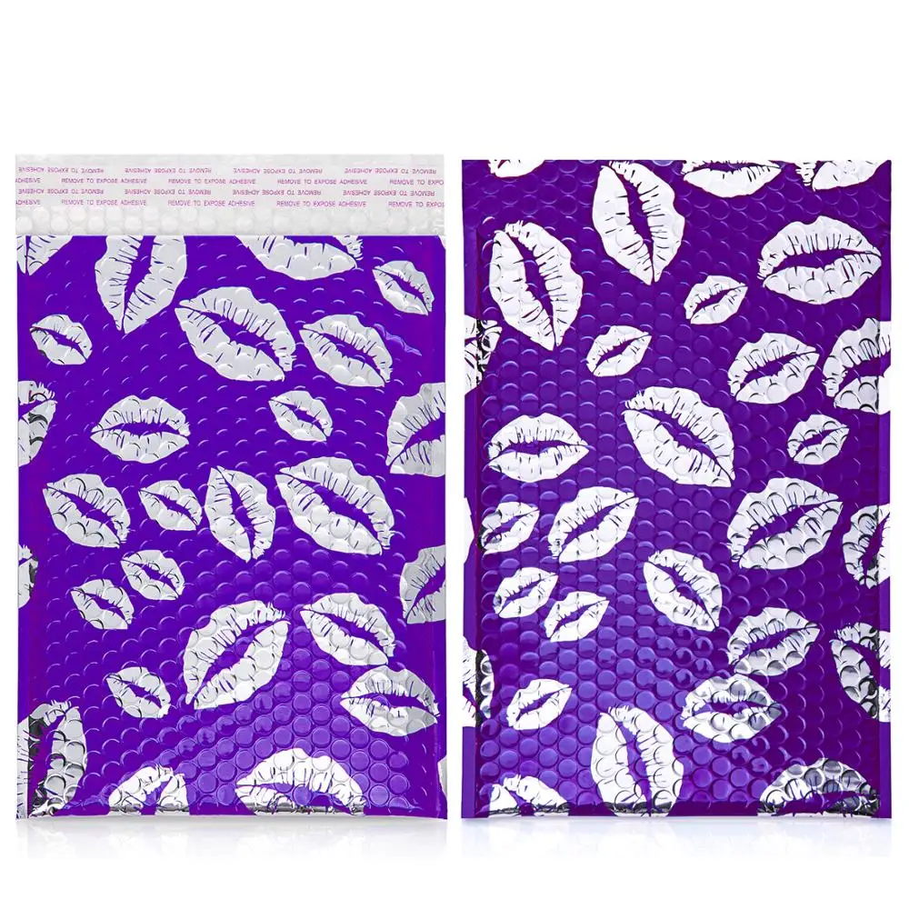 

TONESPAC 7x10in 200x260mm 25pcs Silver Kiss Lips Purple Poly Bubble Mailers Shipping Envelopes Self Seal Waterproof Packaging