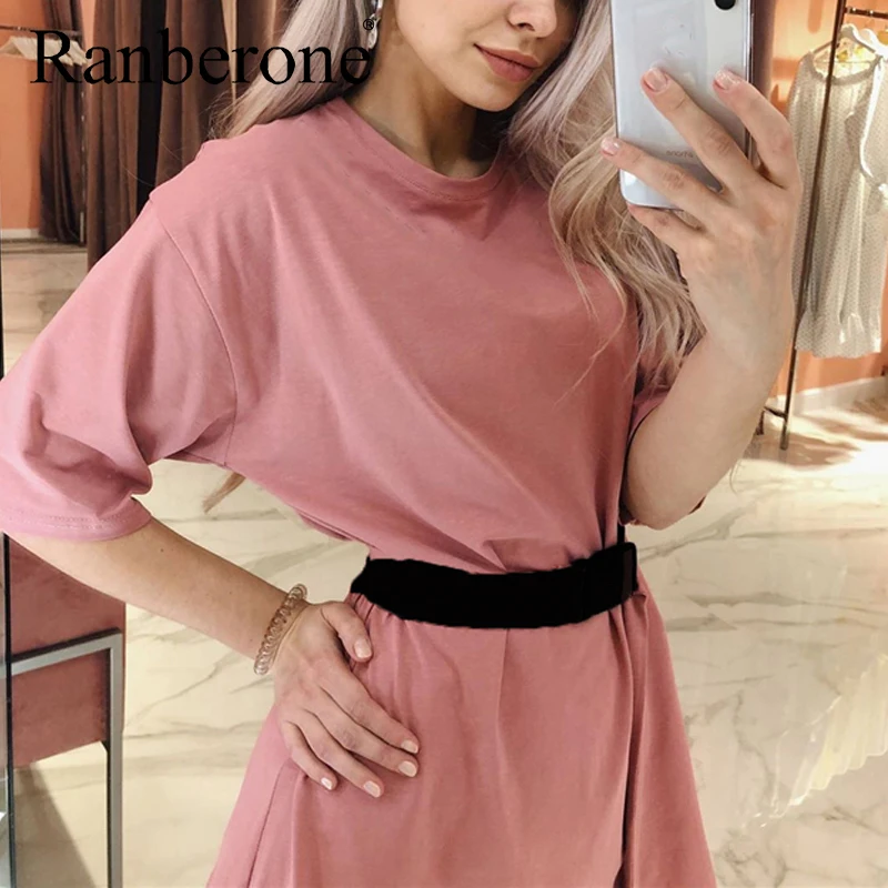 New Suit Women Sport Sexy Summer O Neck Short Sleeve Shirt Tops And Shorts Loose Fitness Suit Two Piece Sets Outfit With Belt