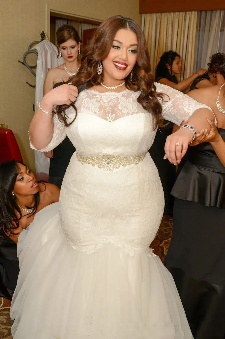 Сделанные на заказ свадебные платья русалки большого размера 2019 с поясом из