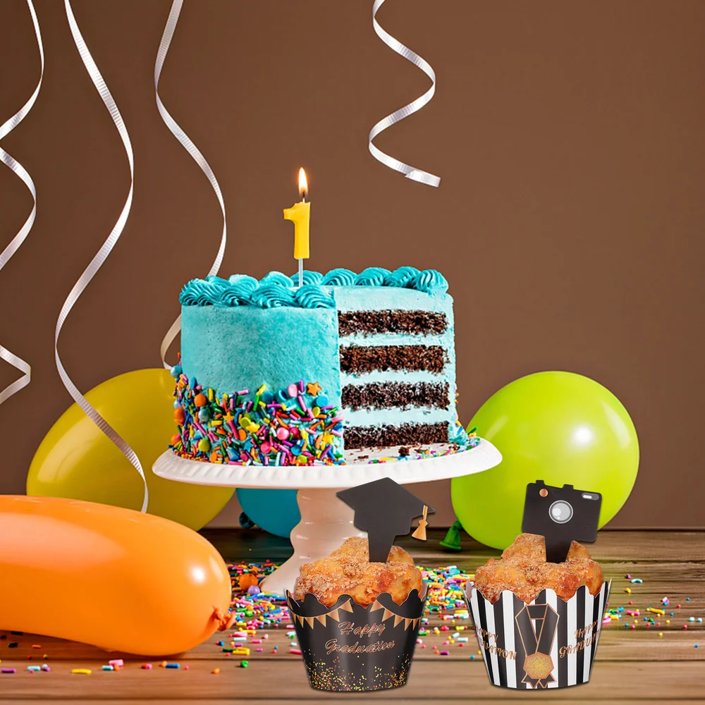 

24 Sets Graduation Celebration Cake Decorations Paper Cake Toppers Cake Rims