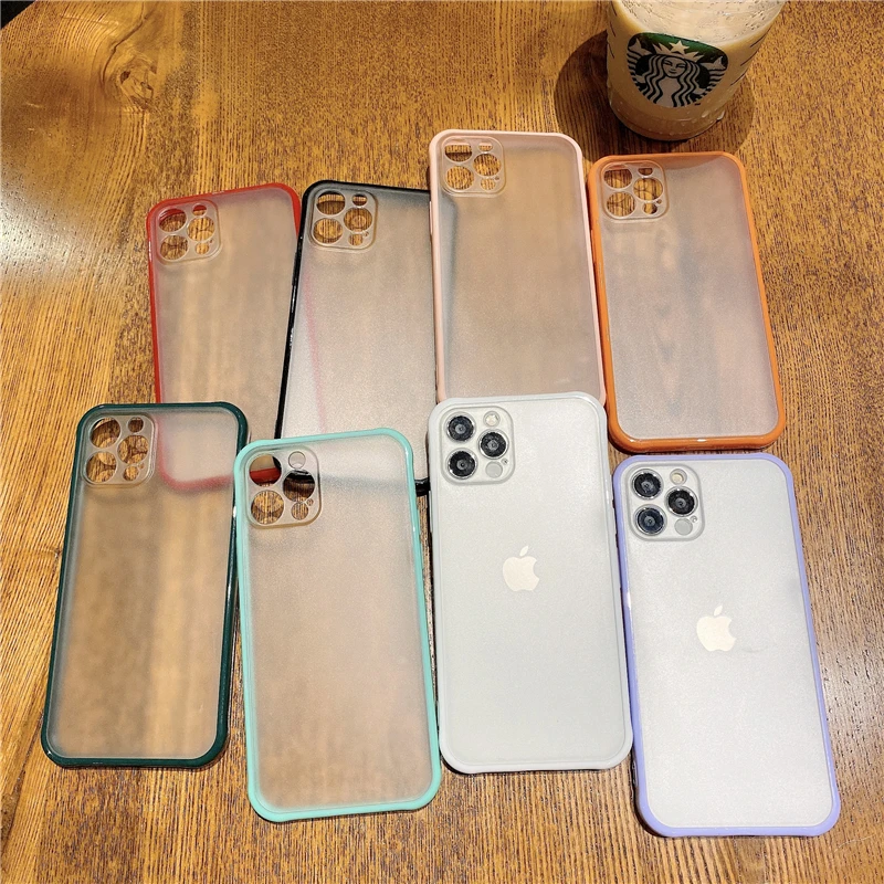 

Shockproof Transparent Matte Phone Case For iPhone 12 Pro Max 11 X XR 6S 7 8 Plus MINI SE 2020 Candy Color Lens Protection Cover