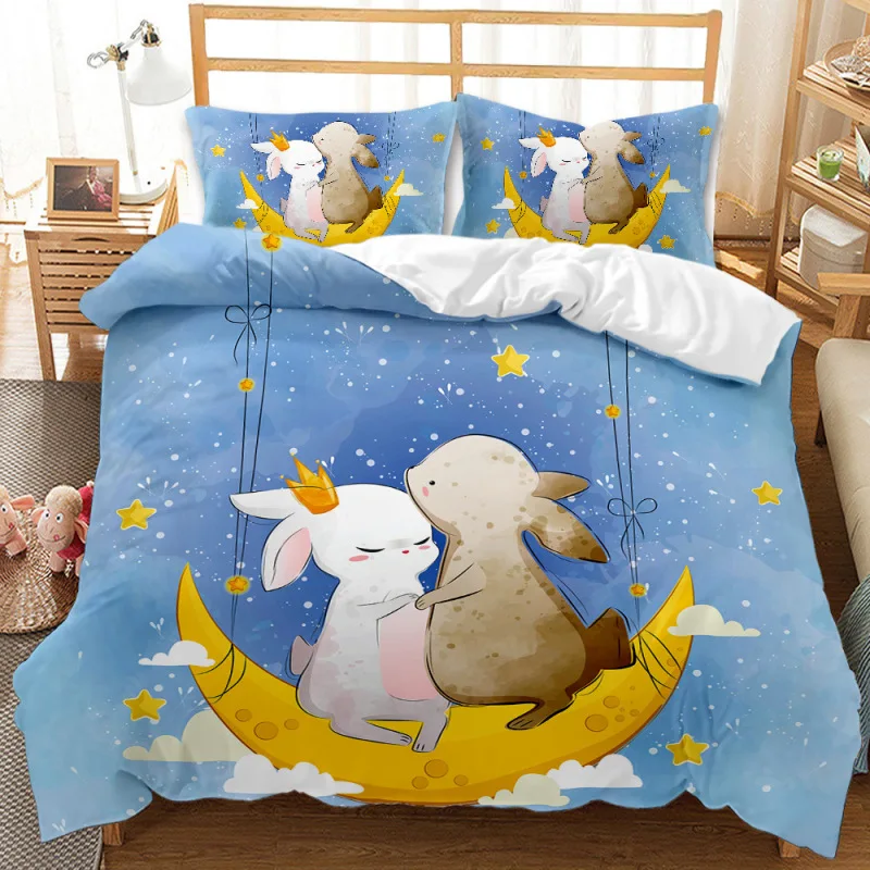 

Night Sky Bedding Set, King-size Duvet Cover, Star and Moon Set, Bunny 3D Printing Double Bed, 200x200cm Queen Duvet Cover