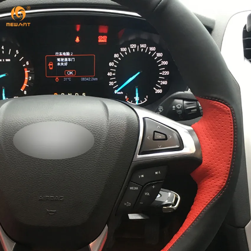 Черный кожаный чехол рулевого колеса автомобиля MEWANT красный для Ford Mondeo Fusion 2013 2019