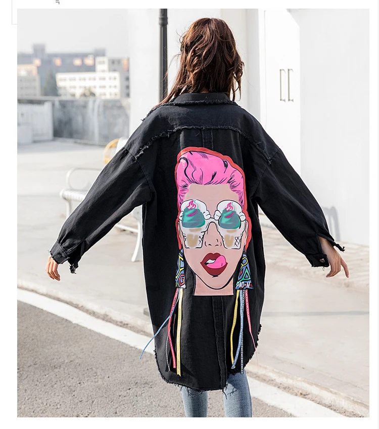 Boyfriend Casual Denim Jacket Woman Loose Coat Vintage Pattern Korea Print Windbreaker Chaqueta Mujer Harajuku Befree Vadim