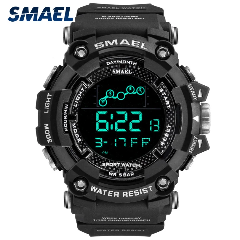 

Часы SMAEL Мужские Цифровые в стиле милитари, водонепроницаемые спортивные армейские светодиодные цифровые с секундомером, 1802